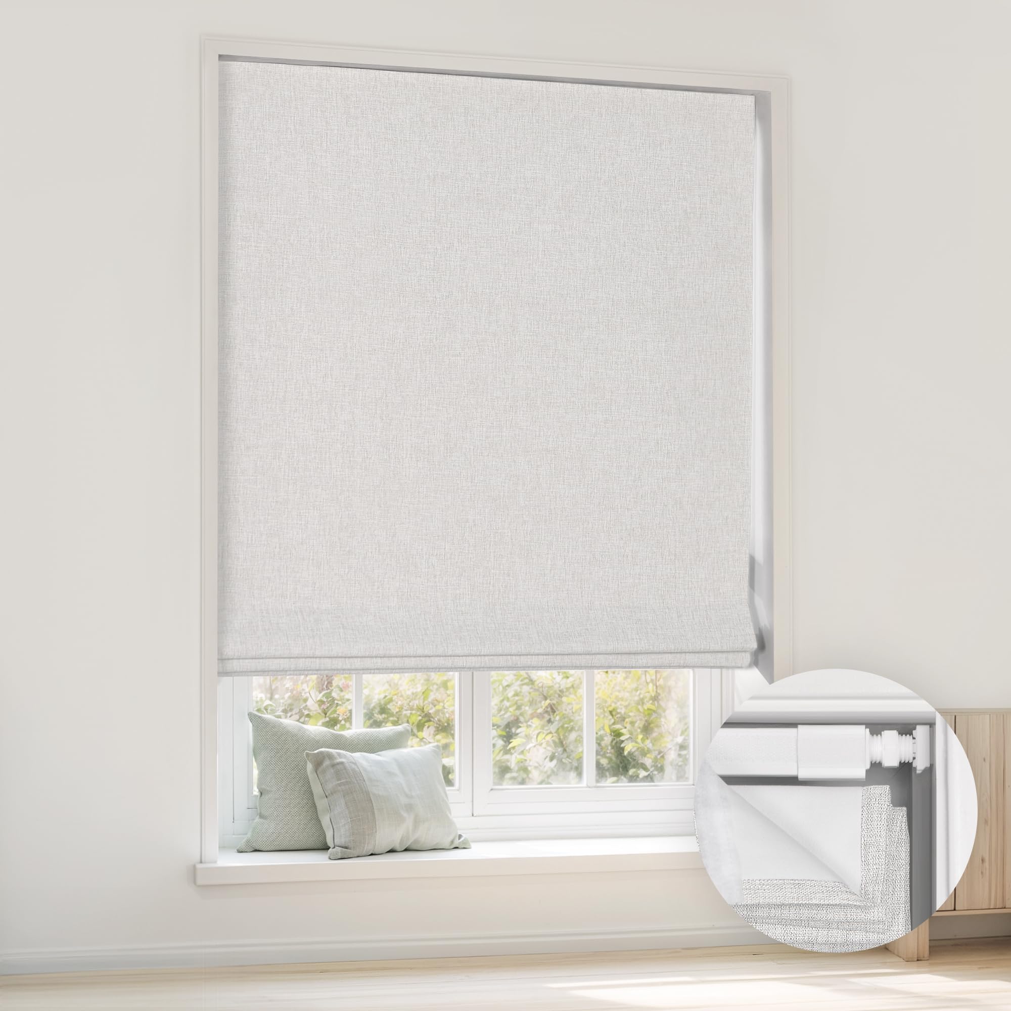 Photo 1 of LazBlinds No Tools No Drill Cordless Roman Shades for Windows, Blackout Thermal Insulated UV Blocking Window Blinds, Room Darkening Fabric Blinds for Indoor Windows, 21'' W x 64'' H, Off White