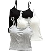 WDIRARA Women's 3 Pack Cami Crop Top Built in Bra Spaghetti Strap Camisole Tops