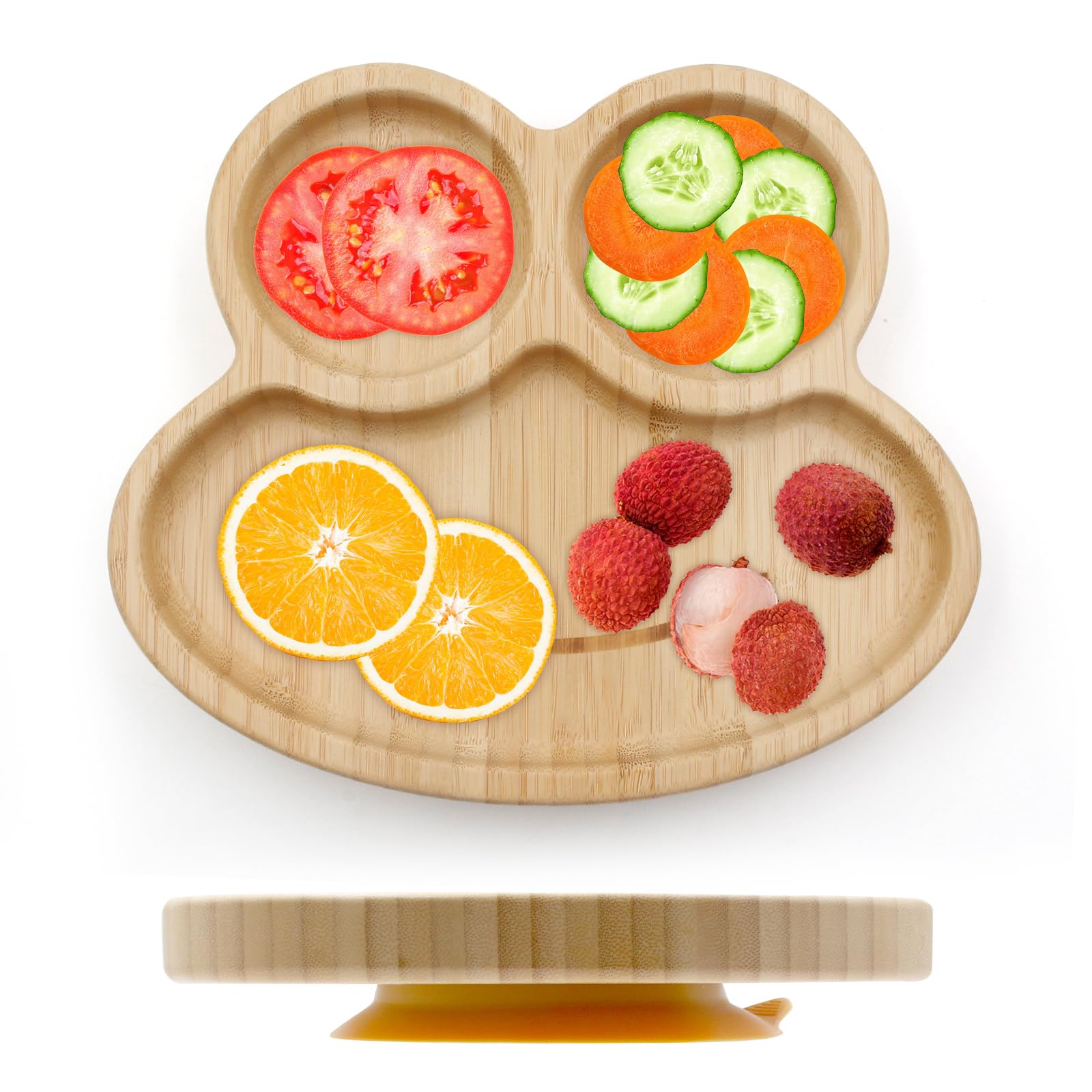 Samaly Bamboo Baby Plate with Silicone Suction Plate for Baby Toddler Kids- Divided Unbreakable- Non-Slip