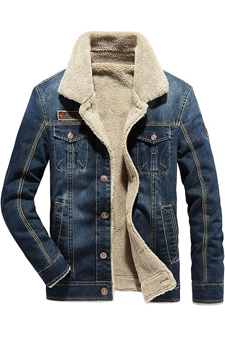 mens jean jacket with wool collar