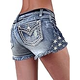 Flamingals Jean Shorts for Women Ripped Denim Low Waist Distressed Raw Hem Skinny Stretchy Shorts