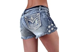 Flamingals Jean Shorts for Women Ripped Denim Low Waist Distressed Raw Hem Skinny Stretchy Shorts