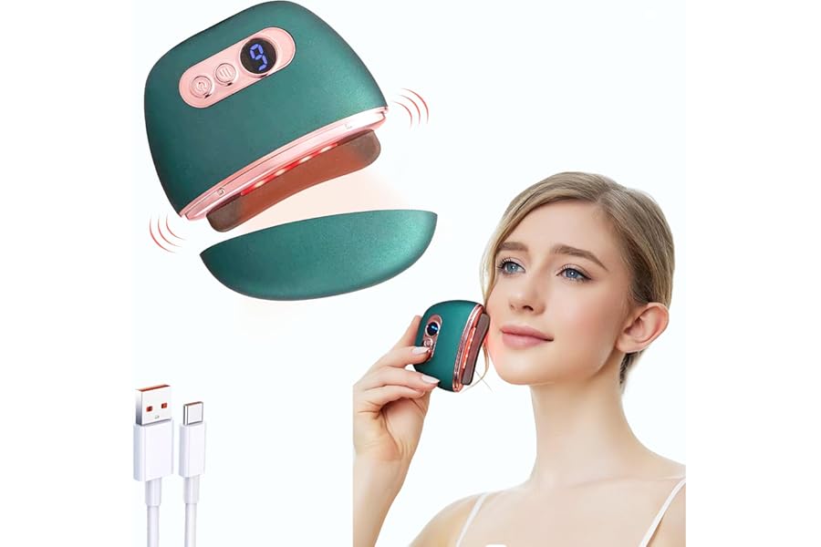 AIOLEKUP Gua Sha Electric Face Massager & Body Scraper Tool, Premium Device for Facial Lifting, Skin Tightening, Jawline Sculpting, Face Lift, Double Chin,Heat/Electric Vibration, Anti-Aging/Wrinkles.