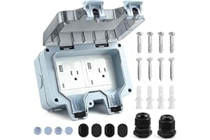 Delgada Outdoor Electrical Outlet Waterproof with USB Type A+C 15 Amp Outdoor Power Socket 110-250V Outside Plug Receptacle O