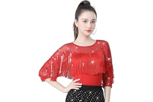 QSUCCUA Women's Latin Dance Tops, Ballroom Dance, Modern Dance Clothes, Jitterbug Sequined Dance Clothes