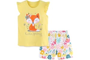 HILEELANG Toddler Girl Summer Easter Outfit Cotton Tops Tees Shorts Clothing Sets