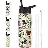 Frog Water Bottles with Straw, 18 Oz Insulated Stainless Steel Tumbler Cup Mug Frog Gifts for Women Girls Frog Lovers