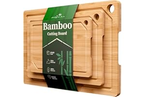 Kitsure Cutting Board Set - Cross-Laminated Bamboo Cutting Boards for Kitchen with Juice Grooves and Built-in Handles, Ideal 