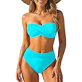 Tempt Me Women Bandeau Bikini Set Twist Strapless Two Piece Swimsuit High Cut High Waisted Bathing Suits