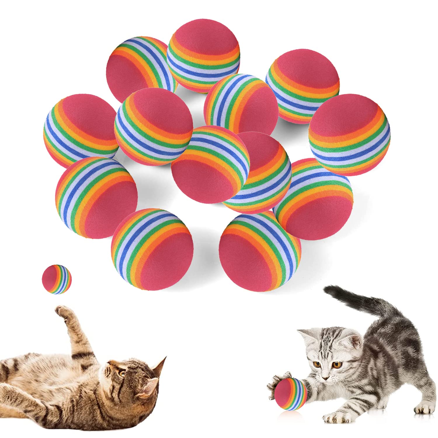 OMIGA 24 Pcs Rainbow Cat Toy Ball Foam Balls Soft Cat Toy Ball Interactive Puppy Balls 3.5 CM Quiet Play for Indoor Outdoor Pet Cats Puppy Sports Training Exercise Amusement (Red)