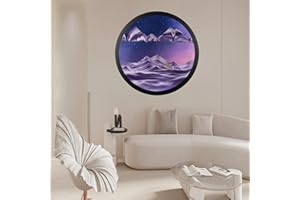 MUNSCVUS 17.3" Moving Sand Art Décor, Wall Mounted Sand Art Liquid Motion 3D Dynamic Sculpture,360°Rotate Wall Art Deep Sea Sandscape,Glass Crafts Solid Wood Frame,Relaxing Quicksand Décor (Purple)