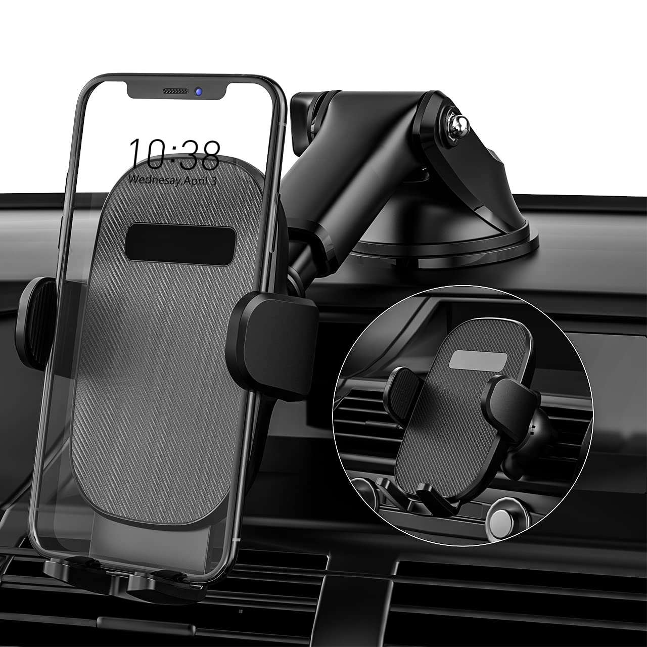 CGZZ Car Phone Mount Holder, Car Phone Holder,for Dashboard Windshield Air Vent, Adjustable Arm, Twist-lock Clip and Strong Suction Cup, Compatible iPhone 12 13 14 Pro etc.