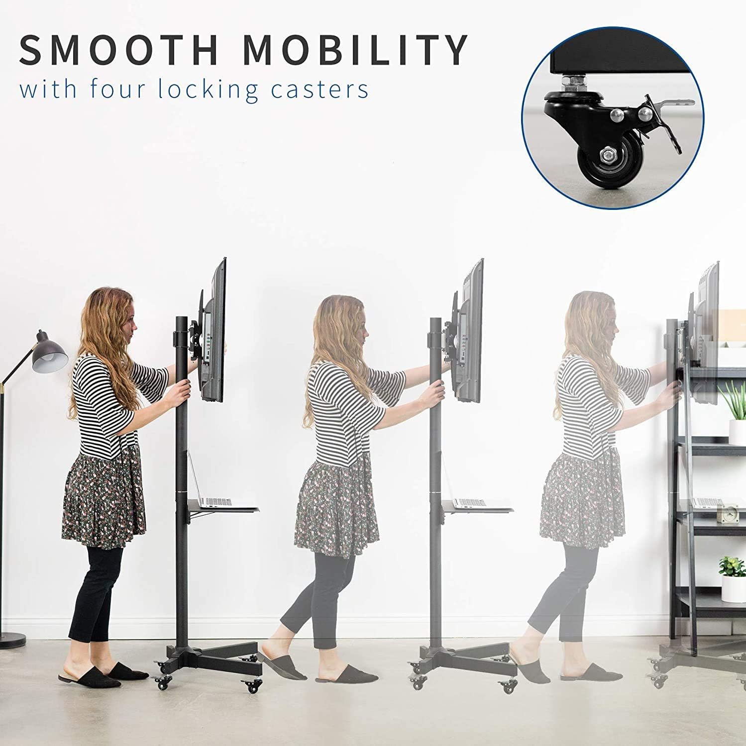 VIVO Universal Mobile TV Cart for 23-55 inch LCD LED Flat Panel Screen TVs up to 55 lbs, Pro Height Adjustable Rolling Black Stand with Laptop Shelf, Locking Wheels - Max VESA 400x400 (STAND-TV04M) : Office Products