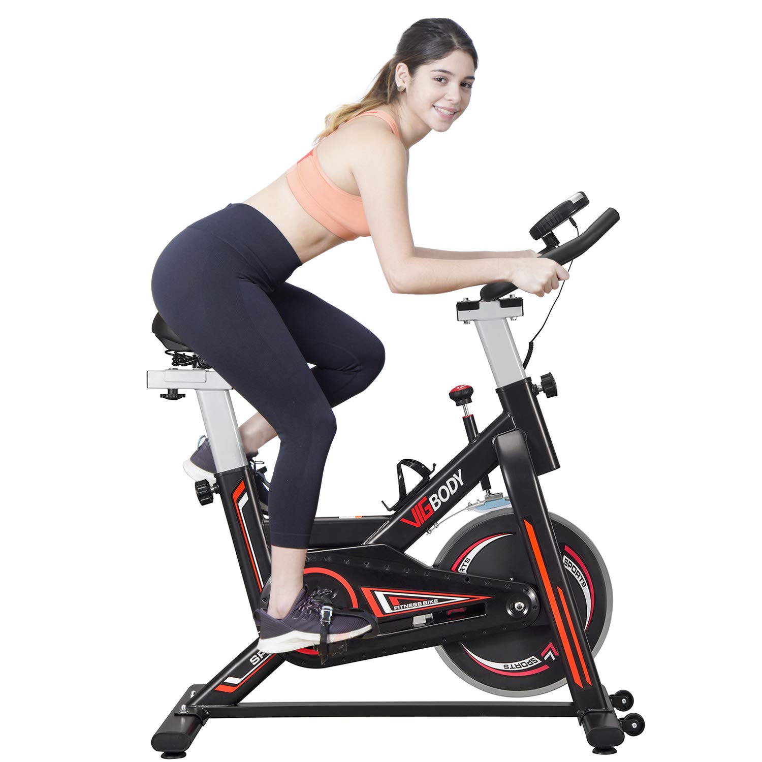 VIGBODY Stationary Bike Exercise Bike Belt Drive Indoor Cycling Bike for Home Cardio Workout Bike Heavy Duty Flywheel Bicycles