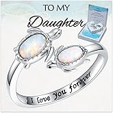 Gift for Mom Mother's Day Birthday - 925 Sterling Silver Opal Sea Turtle Adjustables Ring for Mama - Inspirational I Love You Forever Open Nature Ocean Rings Cute Animal Jewelry Gifts for Women EJALEN