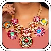 Wosois Colorful Spiral Wire Jewelry Set, Statement Necklace and Earrings with Multicolor Crystal,Rose Gold Chain
