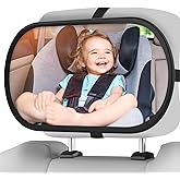 Baby Car Mirror, Car Seat Mirror for Rear Facing, Black | 360&deg;Adjustable Angle,Clear Wide View,Safety Certified Shatterproof Acrylic Glass, Baby Travel Essentials, Easy Install
