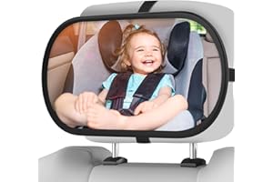 BOEYOS Baby Car Mirror, Safety Car Seat Mirror for Rear Facing Infant, Clear Wide View, 360°Rotation, Easily Observe the Baby Move, Secure, Shatterproof, Crash Tested and Certified (Black)