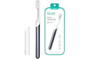 Quip Sonic Toothbrush for Adults - Timed Electric Toothbrush with Cover - Replaceable Brush Head, Soft Bristles, Metal Handle, 3 Month Battery Life - Travel Toothbrush - Slate