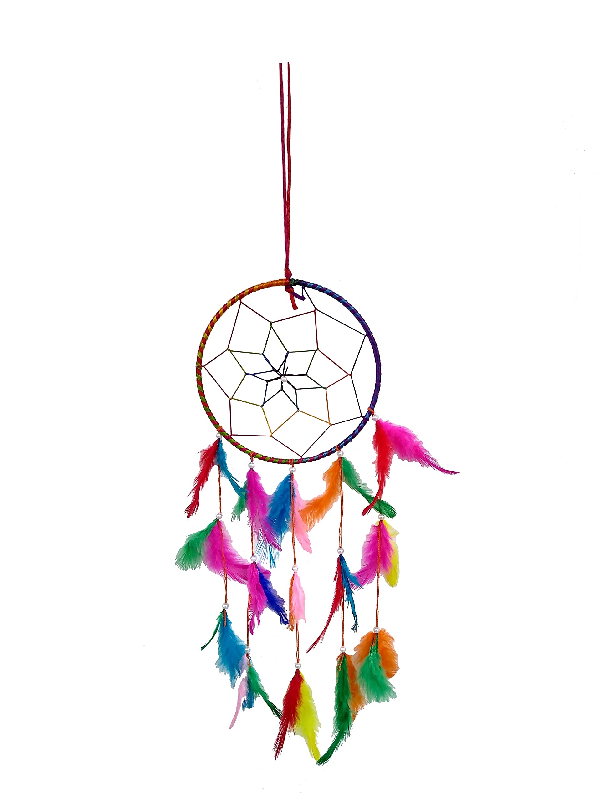 Rastogi Handicrafts Dream Catchers Wall Decor, Handmade Feather Decoration Home Car Bedroom Decor Nursery Room Hanging (Multi Single Ring)