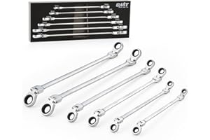 Orion Motor Tech 6-Piece Ratcheting Wrench Set, Metric 8-19 mm Flex Head Ratcheting Wrench Set, Extra Long Ratchet Wrench Set with 72 Tooth Gear & Double Box End