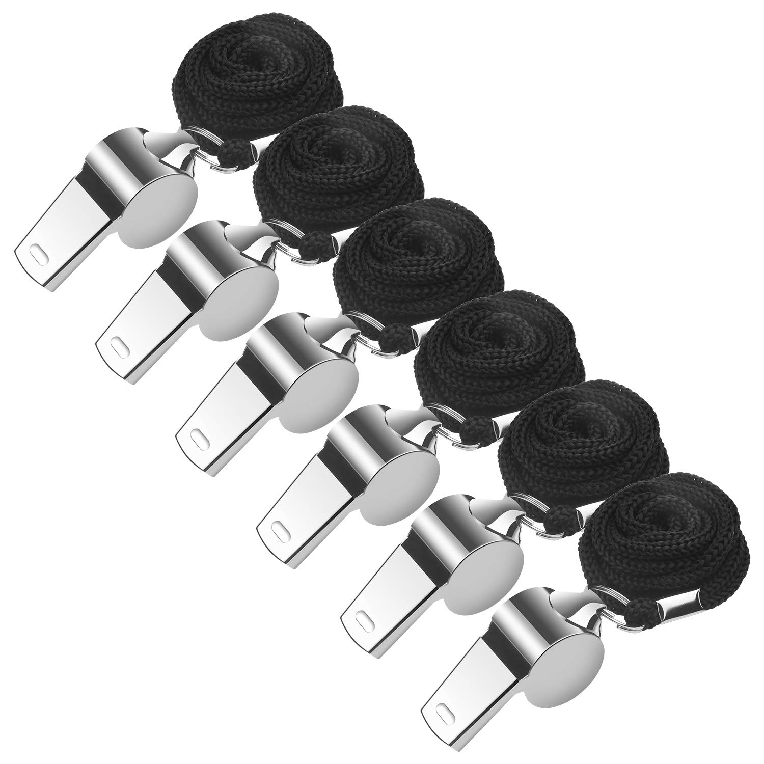 BizoeRade 6 Pcs Metal Sport Whistle, Coach Referee Whistle with Adjustable & Removable Lanyard for Football, Basketball, Dog training, Lifeguard Emergency and More