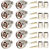 Riotaxy Pack of 10 N Male Plug Crimp Connector 50 ohm for LMR400 Belden 9913 RG8 Nickel Machined Brass Construction (10 Piece N Male for lmr400)