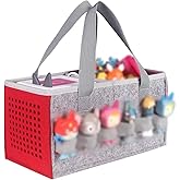 Carrying Case for Tonies Starter Set & Storage Bag for Tonies Figurine, Home Outdoor Hand Bag for Toniebox 2 Audio Player and Dolls Musical Toy Folding Bag for Kids Toniebox Accessories (Gray Red)