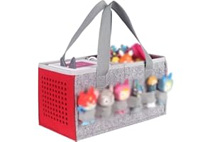 OUKNAK Carrying Case for Tonies Starter Set & Storage Bag for Tonies Figurine, Home Outdoor Hand Bag for Tonies Audio Player and Dolls Musical Toy Folding Bag for Kids Toniebox Accessories (Gray Red)
