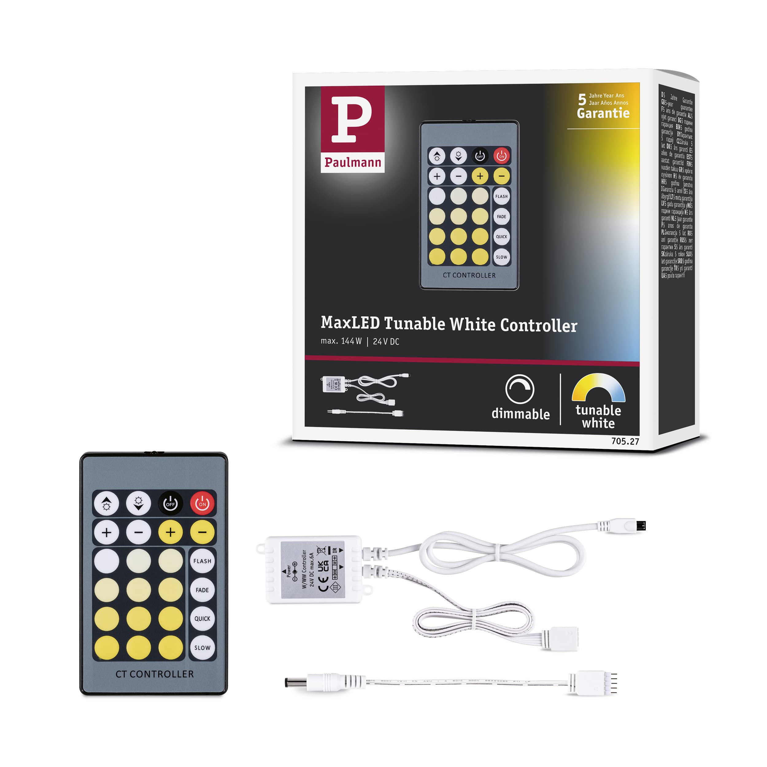 Paulmann 70527 MaxLED Controller Tunable White incl. IR-Remote DC 24V Rectangular max. 144W dimmable 50x35mm White Plastic