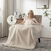 Heated Blanket Throw Size, Soft and Cozy Electric Heating Blanket for Bed,6 Heating Levels & 4 Hours Auto-Off, 50" x 60" White Fox Fur & Velvet