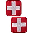 TXSN 2PCS Medic Patches, Red Corss First Aid Hook & Loop Patch Full Embroidery EMT EMS Badge, Red