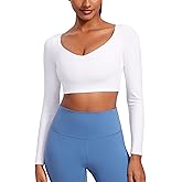 CRZ YOGA Butterluxe Double Lined Long Sleeve Yoga Shirts for Women V Neck Cropped Casual T-Shirt Tight Crop Fitted Tops