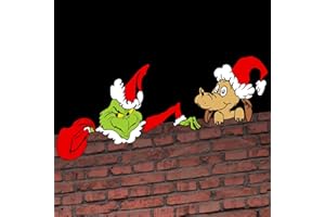 GUASS Christmas Decorations Outdoor Fence Peeker - Funny Christmas Fence Yard Signs with Thief Stole Head Arm Bag and Dog for Holiday Xmas Garden Courtyard Wall Decorations