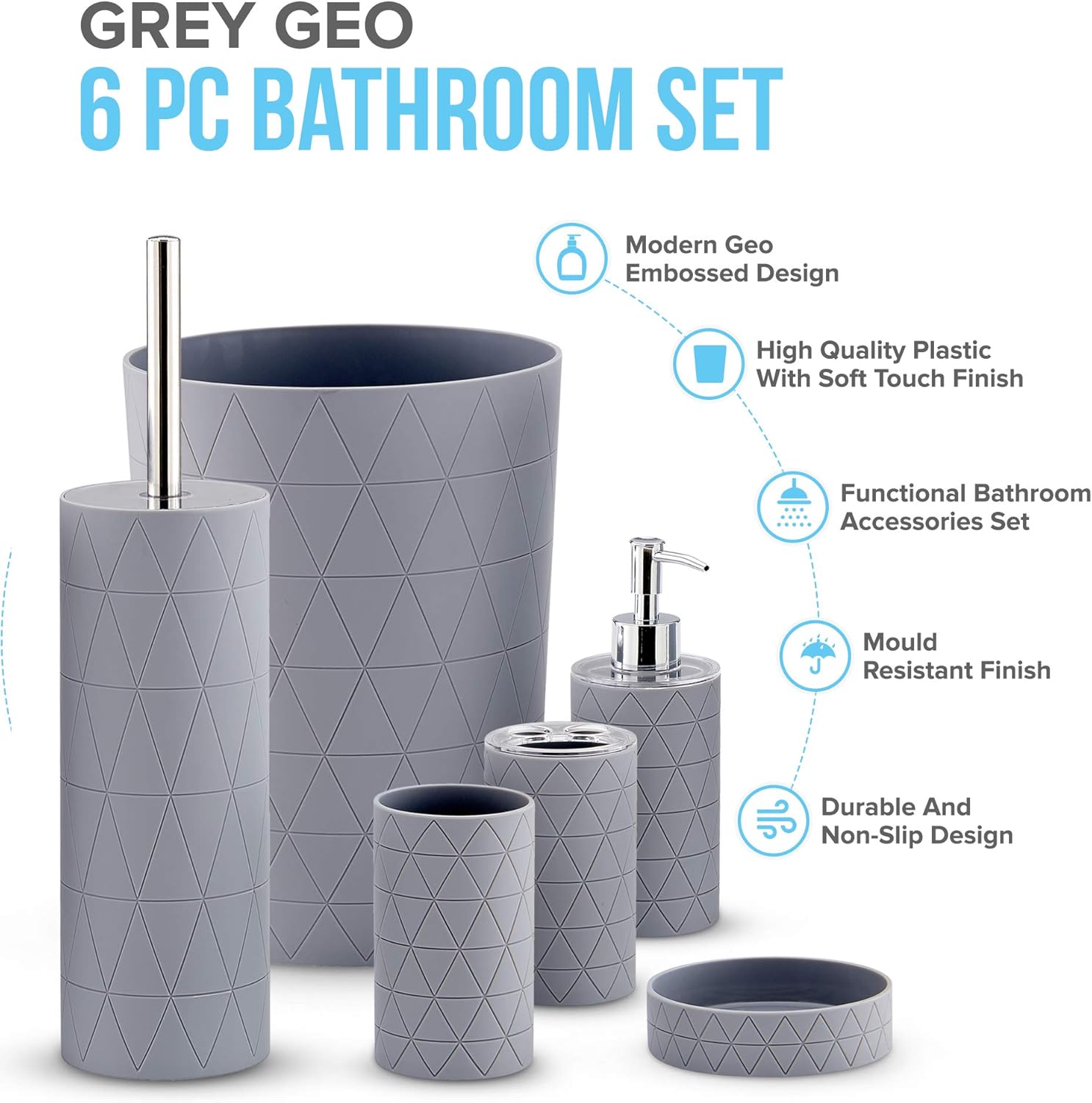 LIVIVO Stylish 6pc Bathroom & Sink Accessory Set, Modern Vanity Organiser Kit Include Tumbler - Image 5