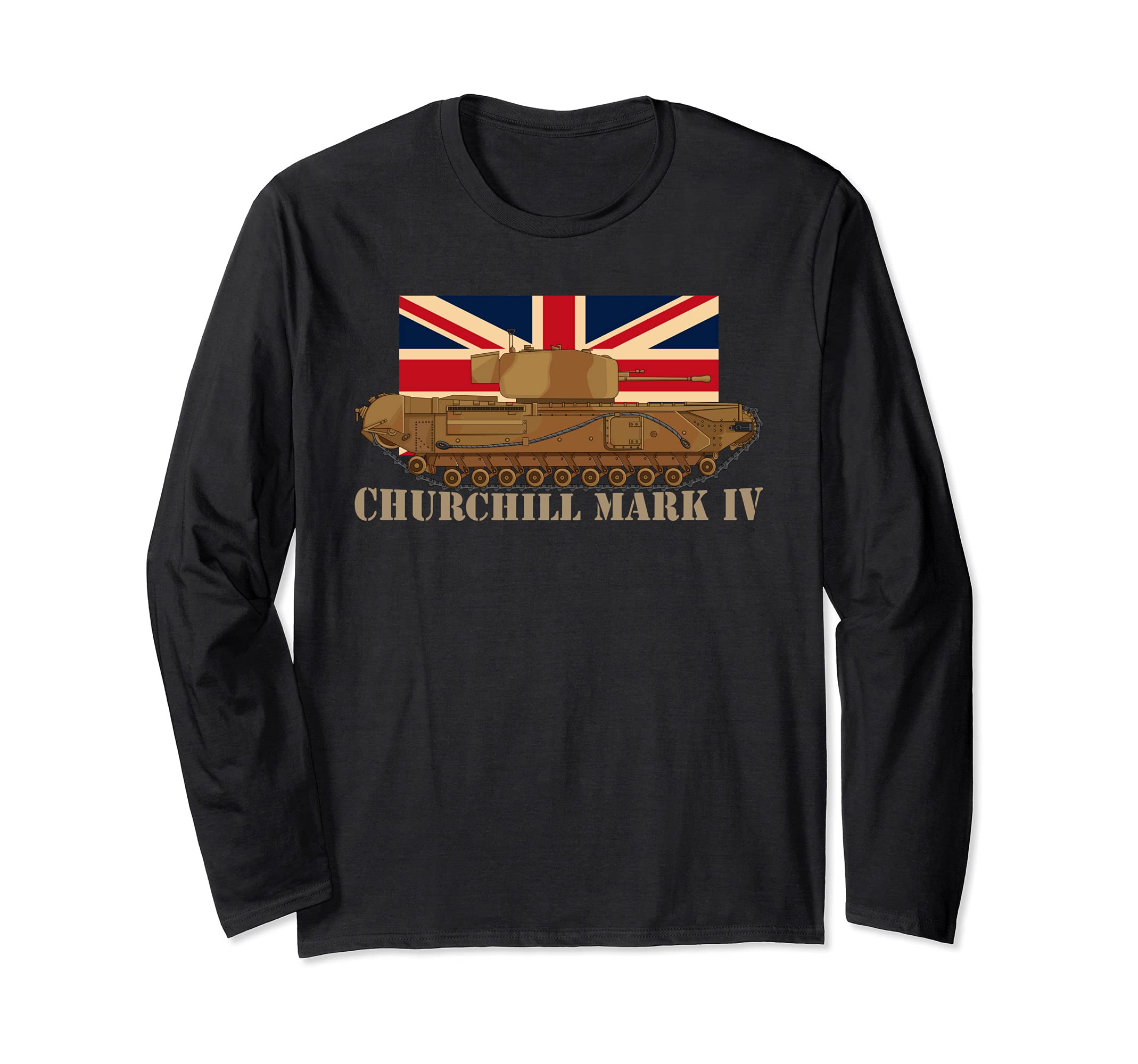 Churchill Mark IV Infantry Tank WW2 British Flag Diagram Long Sleeve T-Shirt