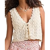 Yojeasrio Women Y2K Crochet Knit Vest Cute Tie Front Tank Top Sleeveless V Neck Crop Hollow Out Sweater Vest Going Out Tops