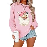 BIEISITI Christmas Sweatshirt for Women Novelty Pink Santa Xmas Graphic Long Sleeve Pullover Tops