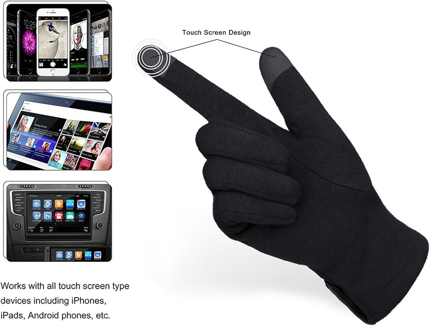Knolee Women's Screen Gloves Warm Lined Thick Touch Warmer Winter Gloves, Black One Size at  Women’s Clothing store