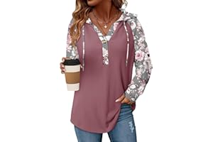 KISSMODA Women's V Neck Hoodies Long Sleeve Waffle Knit Drawstring Button Sweatshirt Fall Winter Pullover Oversized Sweaters