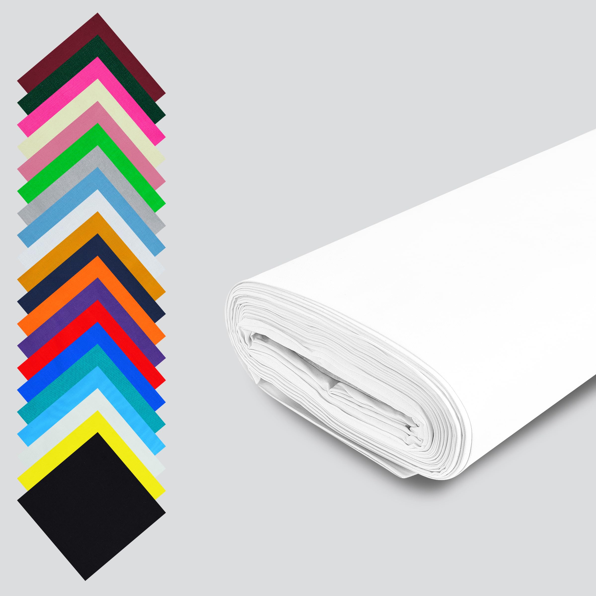 Fashion Track White Cotton Fabric by The Metre UK - 58 Inches / 147.5 cm Wide - 100% Cotton Fabric Plain - 60 Square - Available in 20 Colours and 5 Sizes (5 Metre, White)