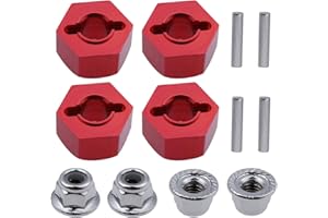 Hobbypark Aluminum 12mm Hex Wheel Hubs(4) & Flanged M4 Lock Nuts(4) Replacement of 1654 3647 for Traxxas 1/10 Slash 4x4 RC Car (Red)