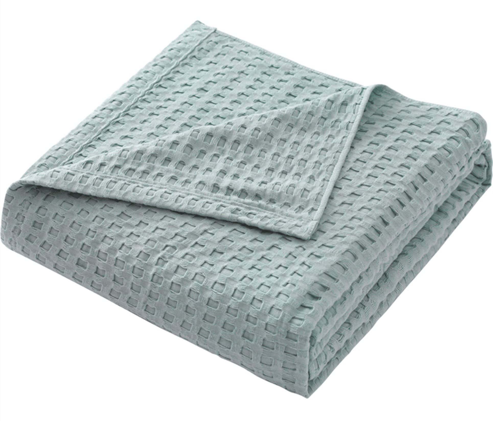 Hayisugal Bedspread, 100% Cotton Waffle Pique, Cuddly Blanket, Fluffy Blanket, Soft Summer Blanket, Waffle Look, Airy Cotton Blanket as Bed Throw, Sofa Couch Blanket, Light Blue, 200 x 230 cm