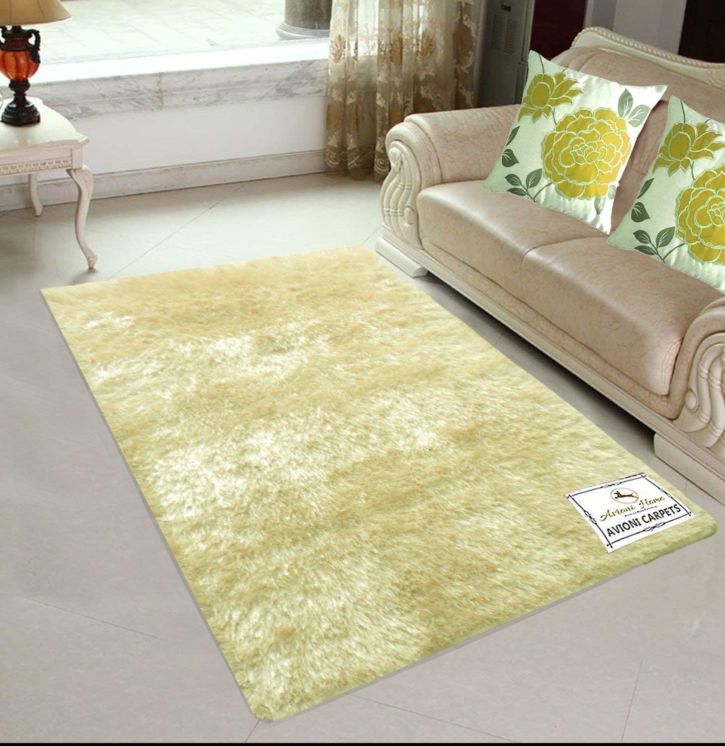 Avioni Handloom Rugs Soft Fur Reversible Beige -152 cm x 213 cm (5 x 7 feet)
