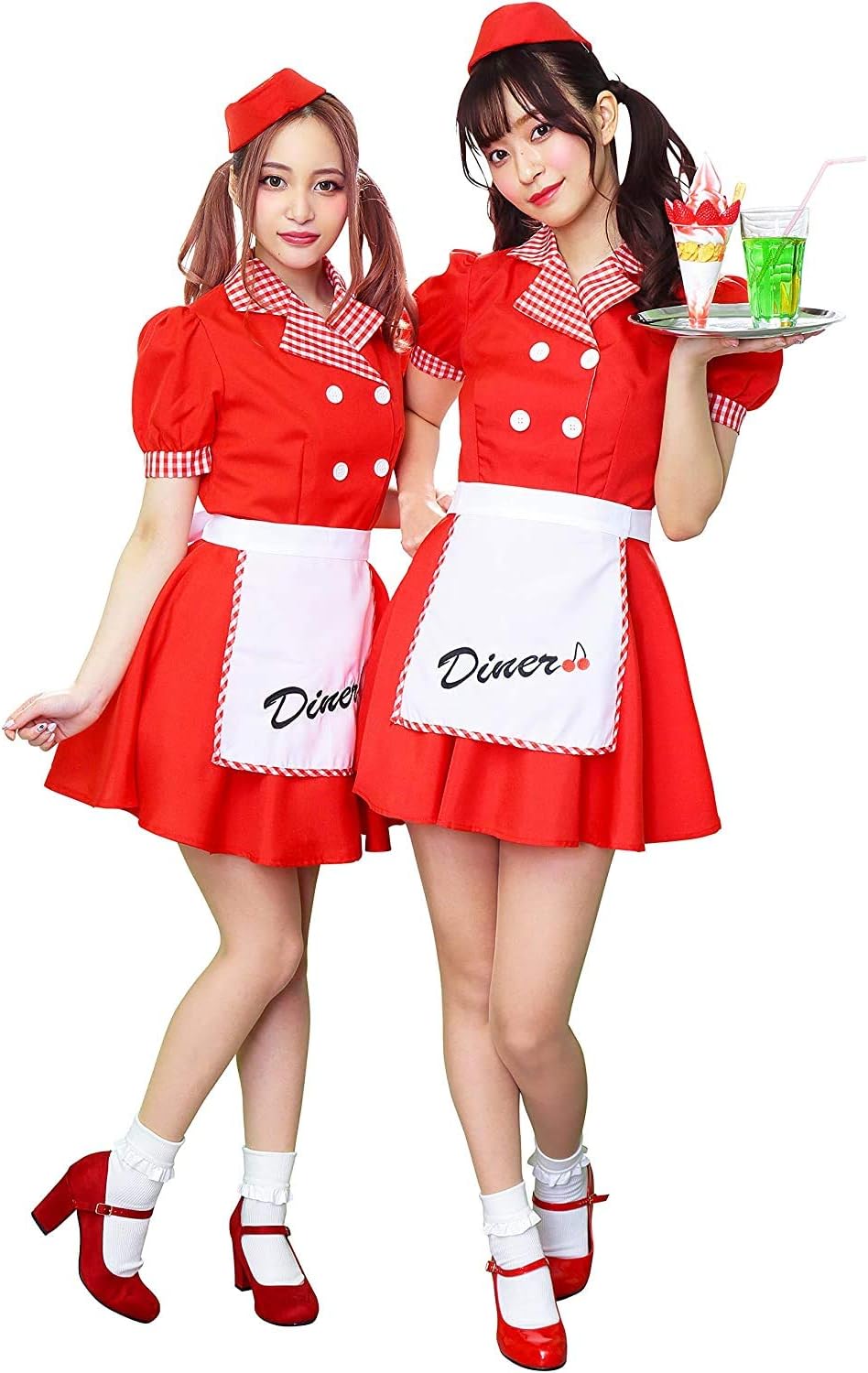 Amazon レッド ダイナー ガール レトロ ウエイトレス カフェ店員 カフェ メイド服 ワンピース エプロン 赤 メイド メイド衣装 メイド かわいい セクシー コスプレ コスプレ衣装 衣装 コスチューム ハロウィン 文化祭 忘年会 仮装 Halloween S Cs 6f549 コスプレ 仮装