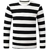 Sthisomo Men's Casual Long Sleeve Striped Crewneck T-Shirts