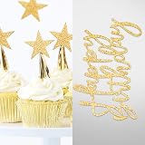 iZoeL Gold Birthday Decoration Set 2 Sets Cake Topper Banner Confetti Stars view 4