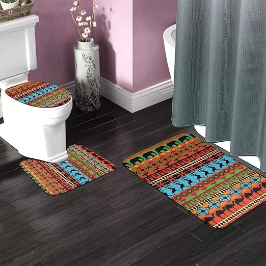 Amazon Com Vbcdgfg Bathroom Rugs Sets 3 Piece Tribal African Women Elephant Camel Ethnic Non Slip Absorbent Bath Mats U Shaped Contour Rug Mat Toilet Lid Cover Set Home Kitchen