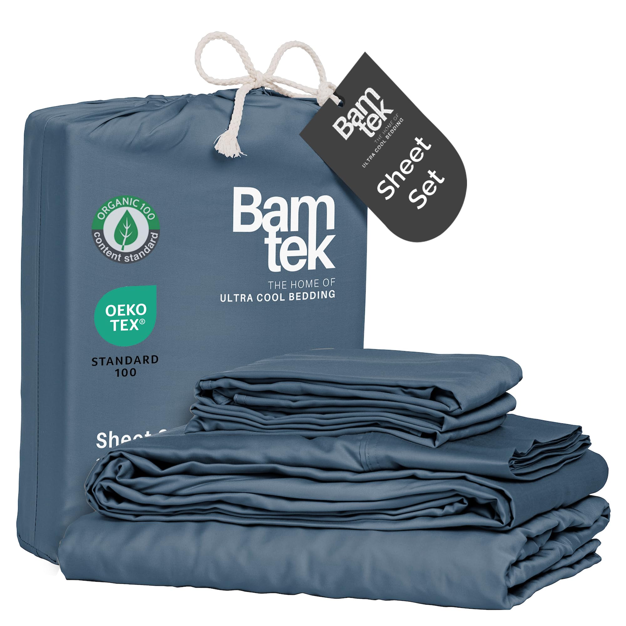 Photo 1 of Bamtek 100% Viscose from Bamboo Sheets Queen Size, Super Soft Bedding Set, 4PC Cooling Sheets for Hot Sleepers, Vegan Silk Moisture Wicking, Organically Grown Bedsheet, Storm - 60" x 80"