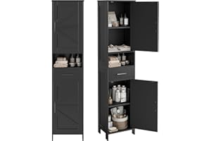 BEXEVUE Tall Bathroom Storage Cabinet, Narrow Freestanding Cabinet with Adjustable 5 Shelves, Doors and Drawers, for Toilet, 